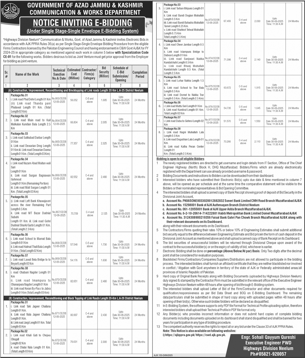 Communication & Works Department AJK Tender Notice